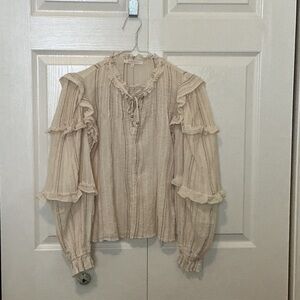 Olivaceous Cream Ruffled long sleeved Blouse small